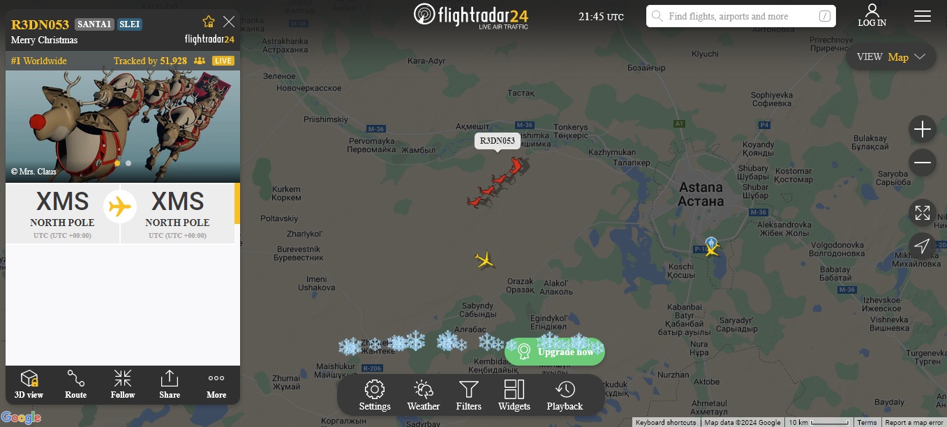 Święty mikołaj na FlightRadar24